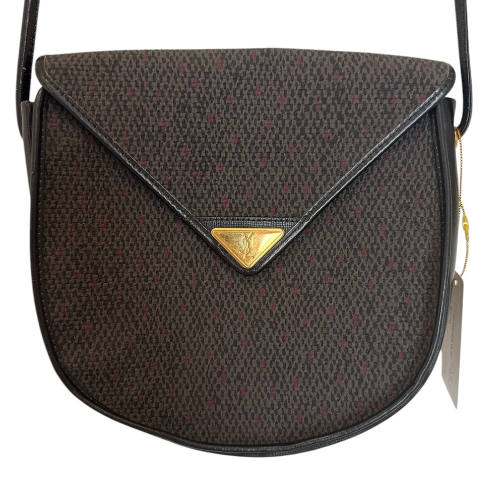 Yves Saint Laurent Black and Brown Crossbody Bag with Gold Accent